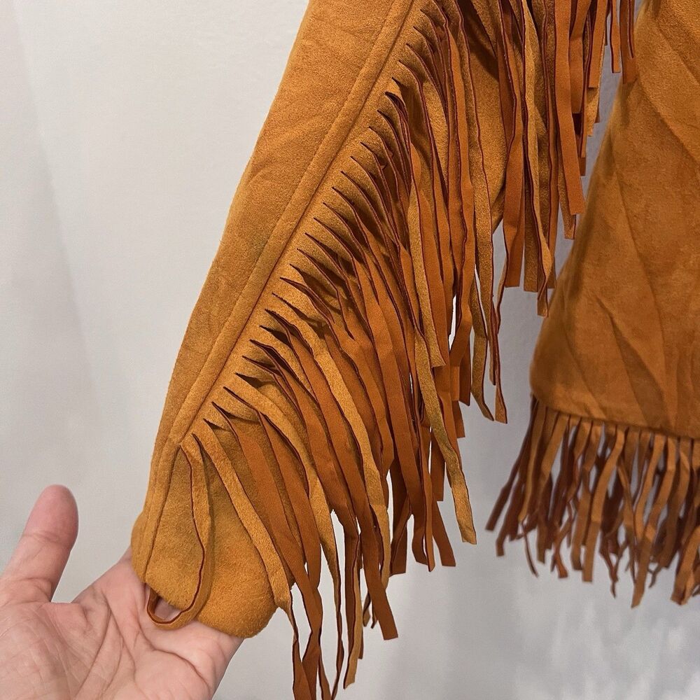 Danielle Bernstein Womens Jacket Faux Suede Fringe Button Down Western Coat Sz S - Picture 8 of 11